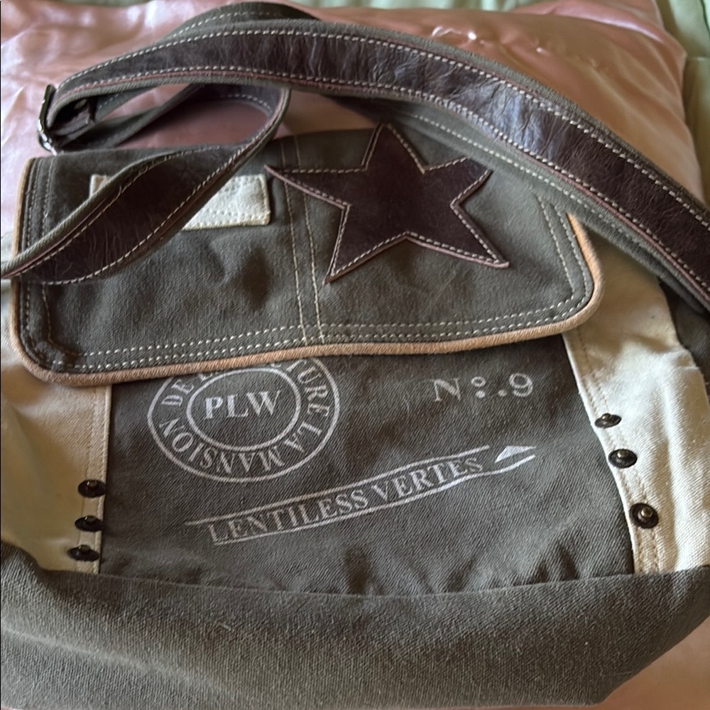 Green and Cream Crossbody Bag with Canvas Material